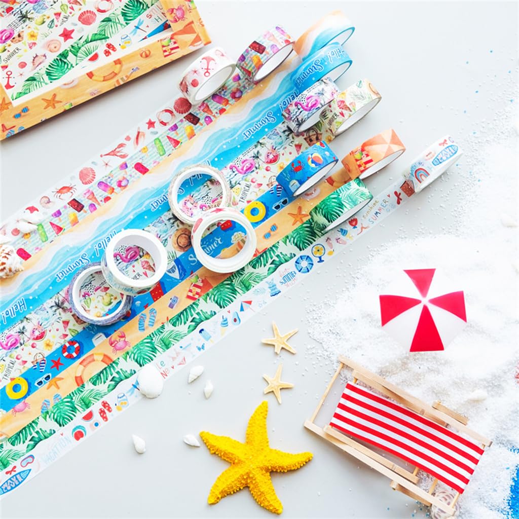 HASTHIP 10 Rolls Summer Washi Tape Set, 15mm Beach Ocean Cut Washi Masking Tape Decorative Tape for Bullet Journal, Book, Planner, Scrapbooking, DIY Arts (15mm x 5 meters Per Roll) HASTHIP 10 Rolls Summer Washi Tape Set, 15mm Beach Ocean Cut Washi Masking Tape Decorative Tape for Bullet Journal, Book, Planner, Scrapbooking, DIY Arts (15mm x 5 meters Per Roll)